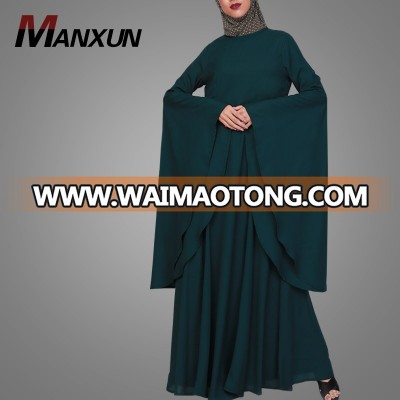 Manxun High Quality Trumpet Sleeves Teal Abaya Maxi Dress Kimono in Dubai Islamic Clothing