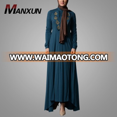 Modern Fashion Embroidery Simple Style Muslim Dress Stand Collar Irregular  Arabic Long Abaya For Ladies Latest Abaya Design