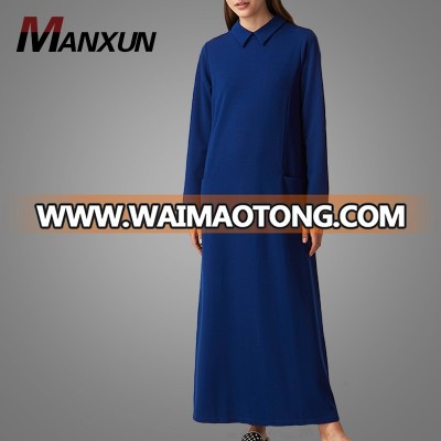 2018 Newest Muslim Women Stand Collar Girls Abaya Popular Plain Two Pocket Islamic Clothing Maxi Dress