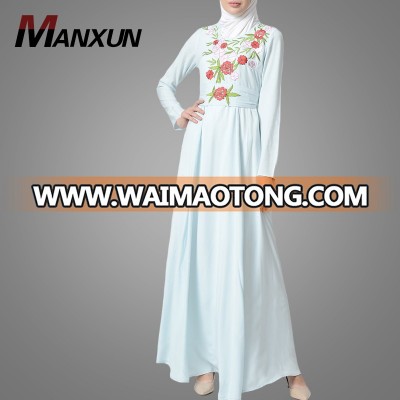 Latest Burka Design Pictures Girls Muslim Kaftan Dress Elegant Print Flower Western Clothing Modest Light Blue Islamic Abaya