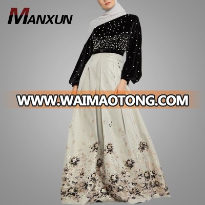 High Quality Dubai Abaya Wholesale Modern Fancy Floral Pearl Muslim Womens Dresses Plus Size Islamic Clothing