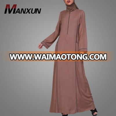 Islamic Clothing Light Brown Rayon Abaya with Zipper and Pockets Abaya Dress Saudi Jalabiya Kaftan Maxi Dress